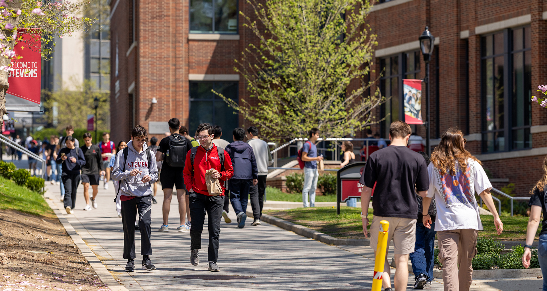 Students on campus near Wittpenn at Stevens.